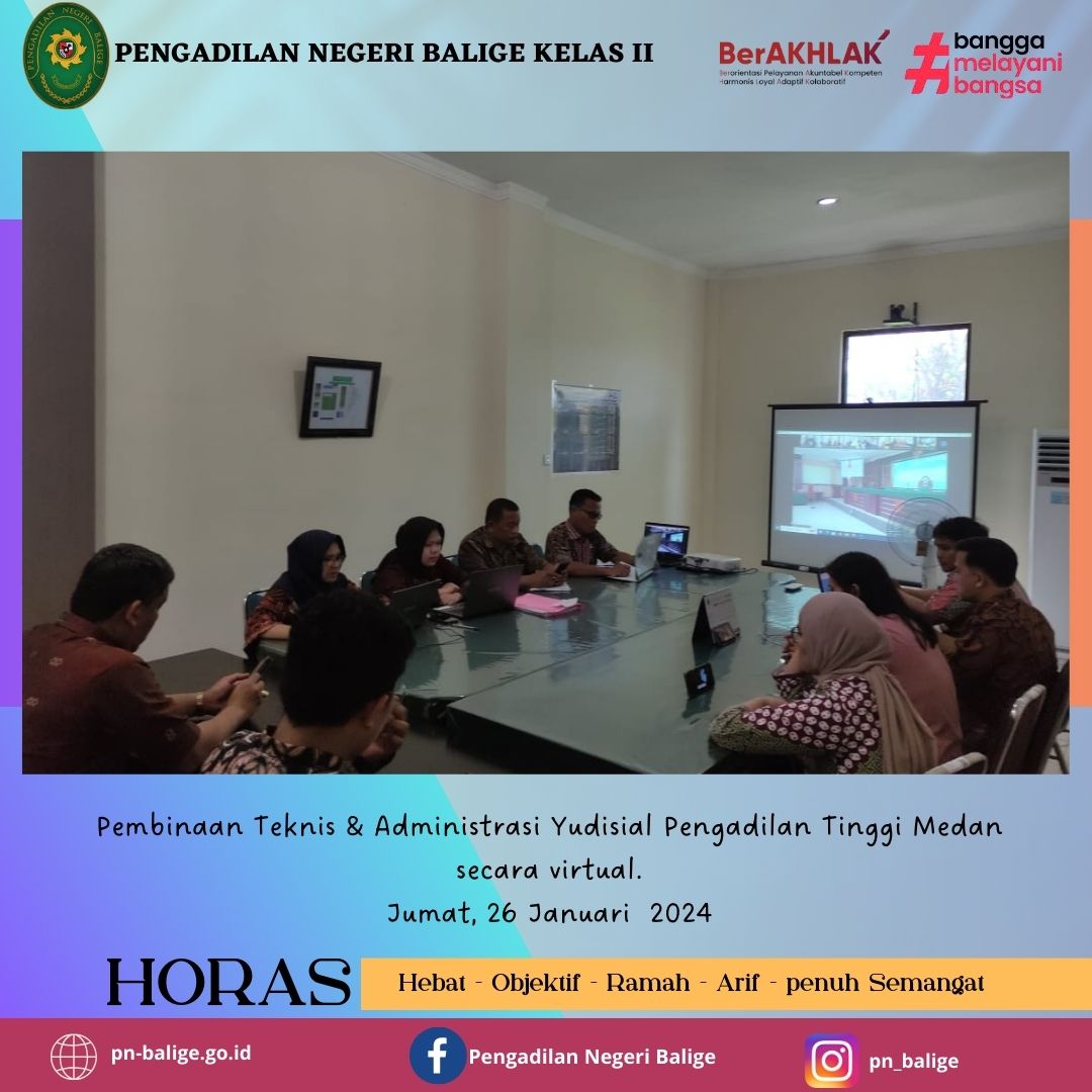 Pembinaan Teknis dan Administrasi Yudisial Pengadilan Tinggi Medan secara virtual 